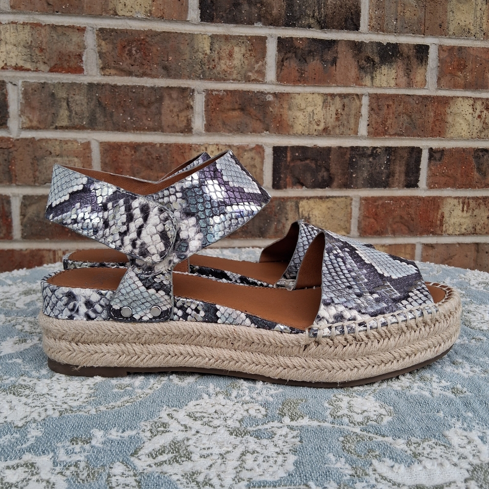 Sarto by Franco Sarto Snakeskin Espadrille Sandals Sz 8 Platform Braided Sole - Picture 4 of 14